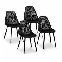 Krzesło - ażurowe oparcie - czarne - 4 szt